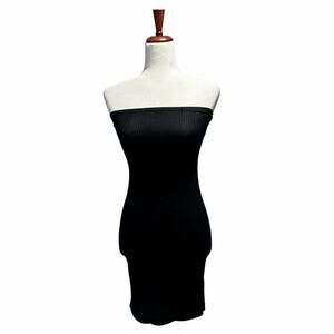 Reformation Strapless Dress‎ XS Extra Small Black Ribbed Knit Mini Bodycon (15)
